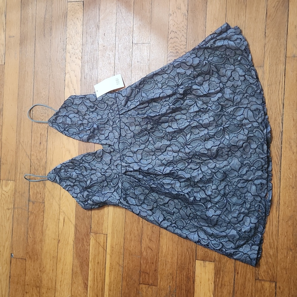 Tobi Grey Spaghetti Strapped Lace Mini Dress Size Medium